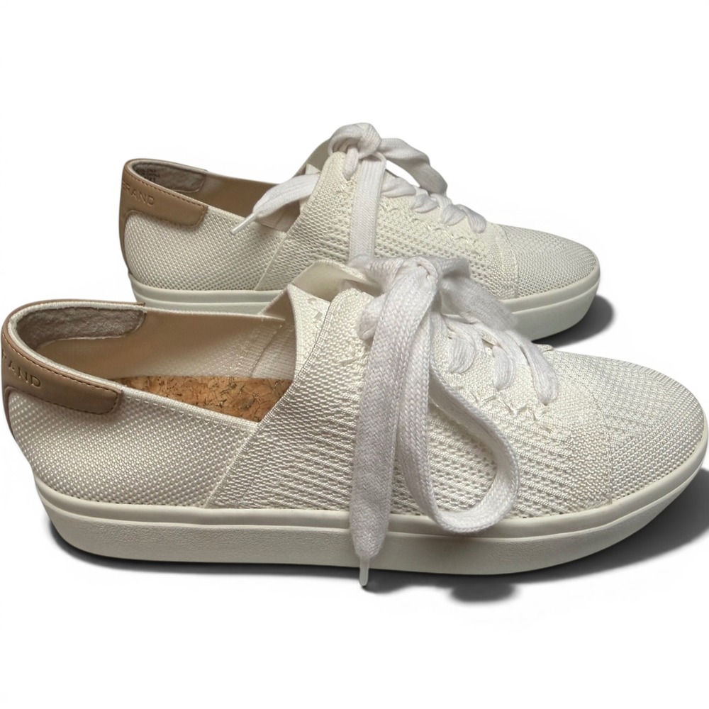 Lucky Brand White Knit Lace-Up Sneakers with Tan Heel Tab